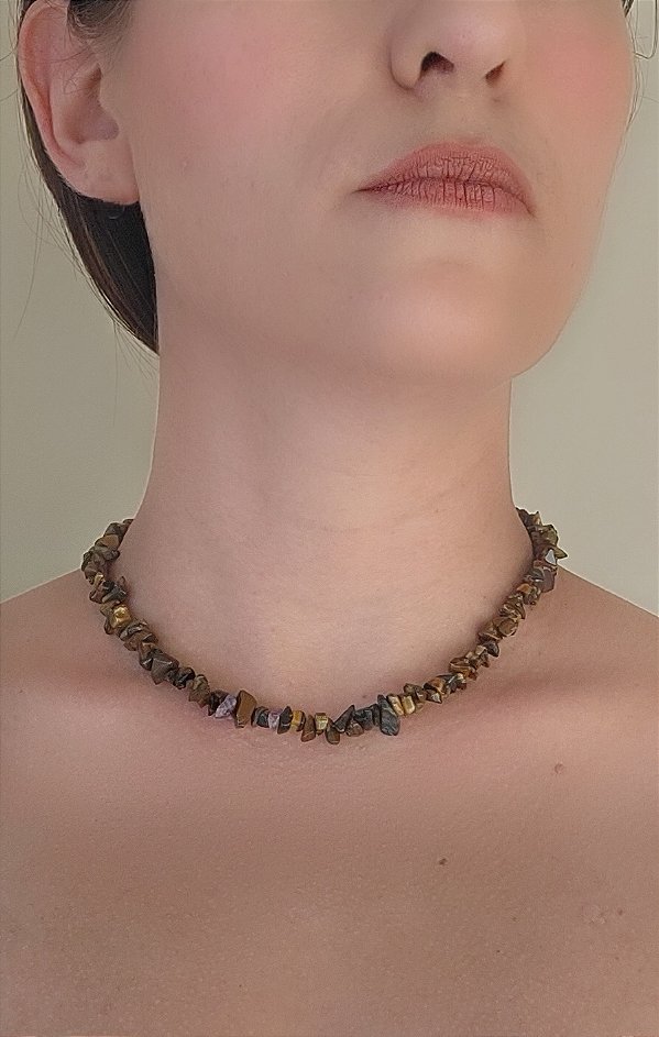 Choker Cascalho Olho de Tigre - Proteção, Coragem e Autoconfiança