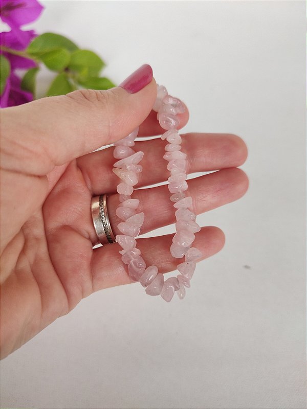 Pulseira Cascalho Quartzo Rosa - Amor próprio e acolhimento