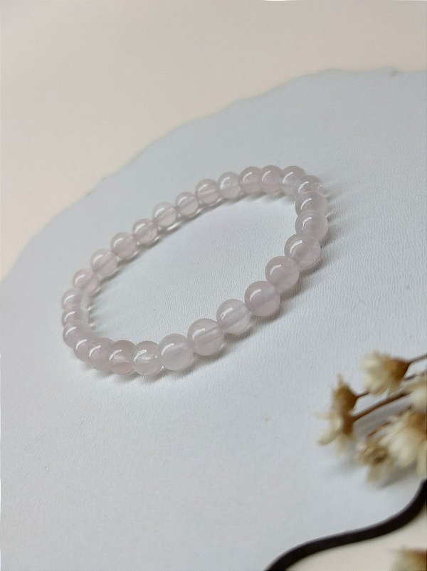Pulseira Pedra Rolada 6mm Quartzo Rosa - Amor próprio e acolhimento