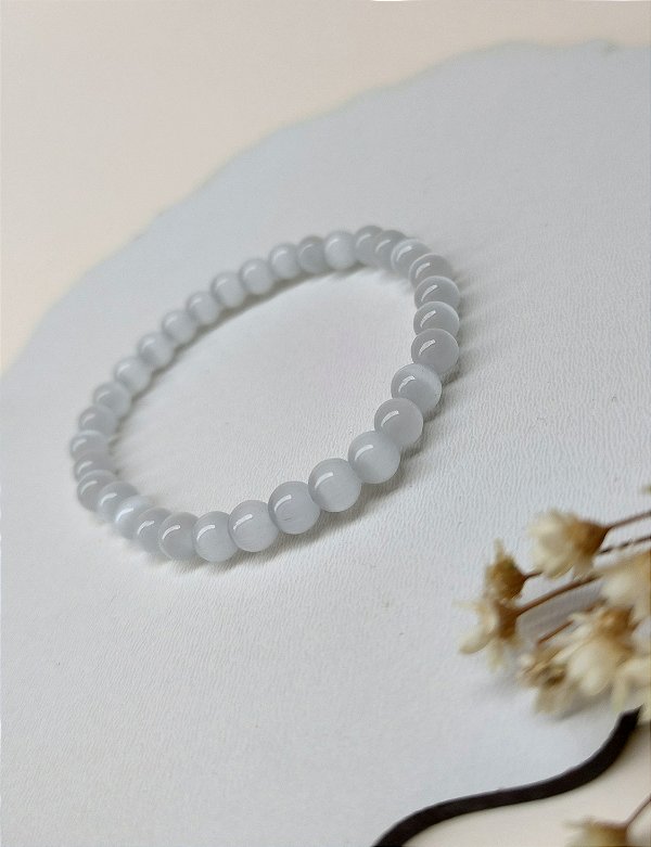 Pulseira Pedra Rolada 6mm Selenita - Purificação e Limpeza energética