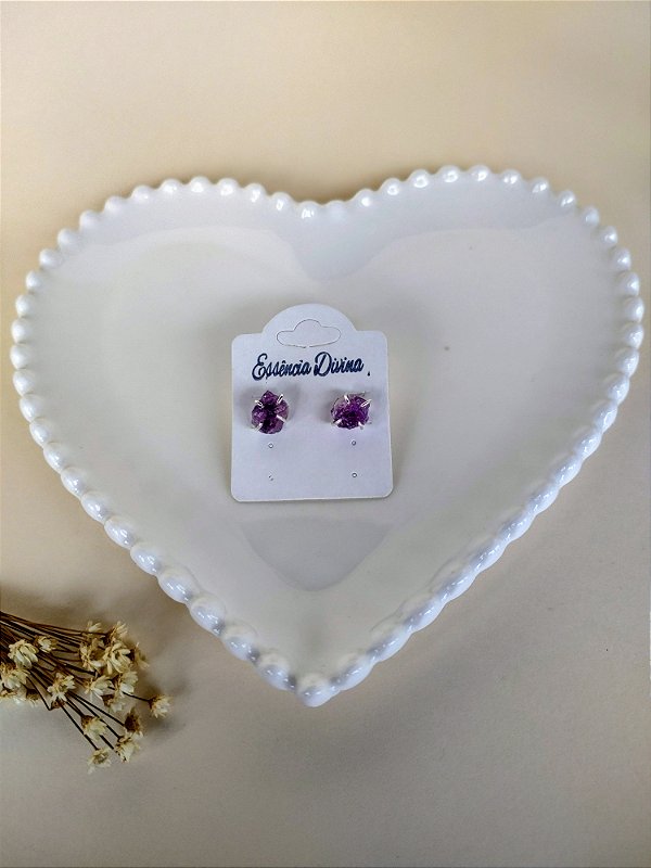 Brinco Prateado Bruto Ametista - Intuição, conexão espiritual, transmuta energia