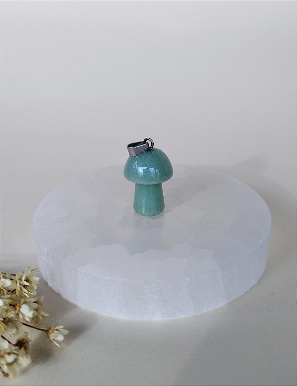 Pingente Prateado Cogumelo Quartzo Verde - Saúde, equilíbrio, vitalidade