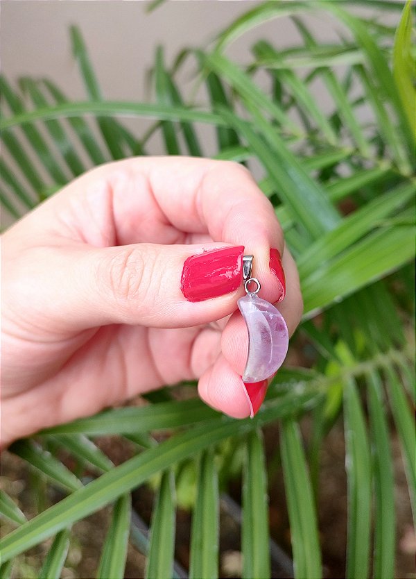 Pingente Lua Prateado Ametista - Intuição, conexão espiritual, transmutação