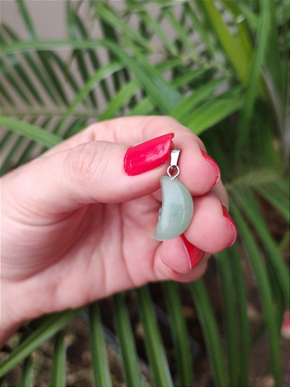 Pingente Lua Prateado Quartzo Verde - Saúde, equilíbrio, vitalidade