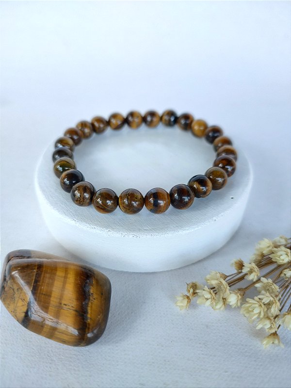 Pulseira Pedra Rolada 8mm Olho de Tigre - Proteção e autoestima