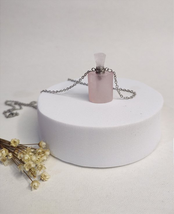 Colar Difusor Aço Quartzo Rosa - Amor Próprio e Amor Incondicional