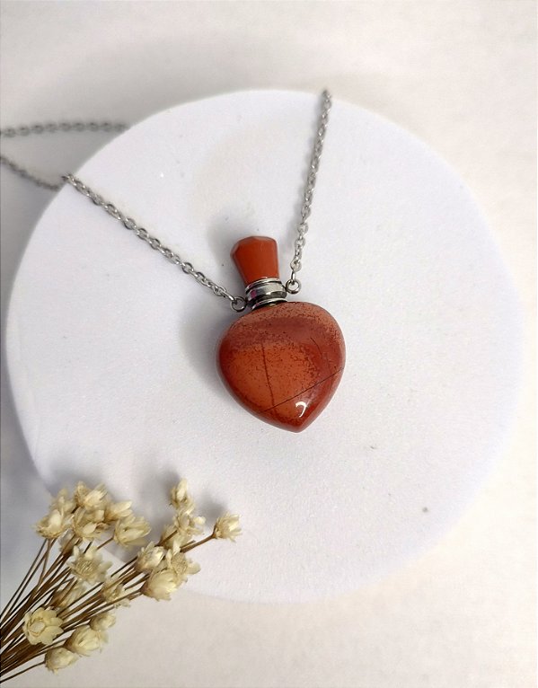 Colar Difusor Aço Jaspe vermelho - Praticidade e Vitalidade