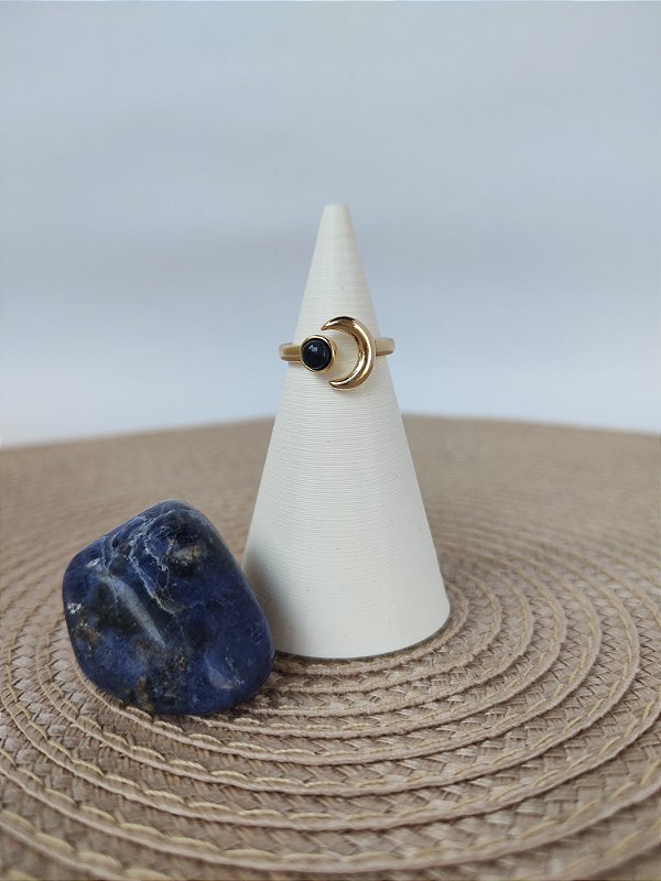 Anel Banhado a Ouro 18 Lua Ajuste 18-24 Sodalita - Sabedoria, direcionamento