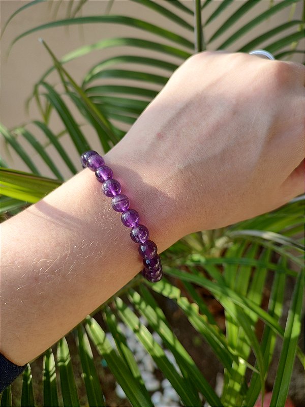 Pulseira Pedra rolada 8mm Ametista - Intuição e Conexão espiritual
