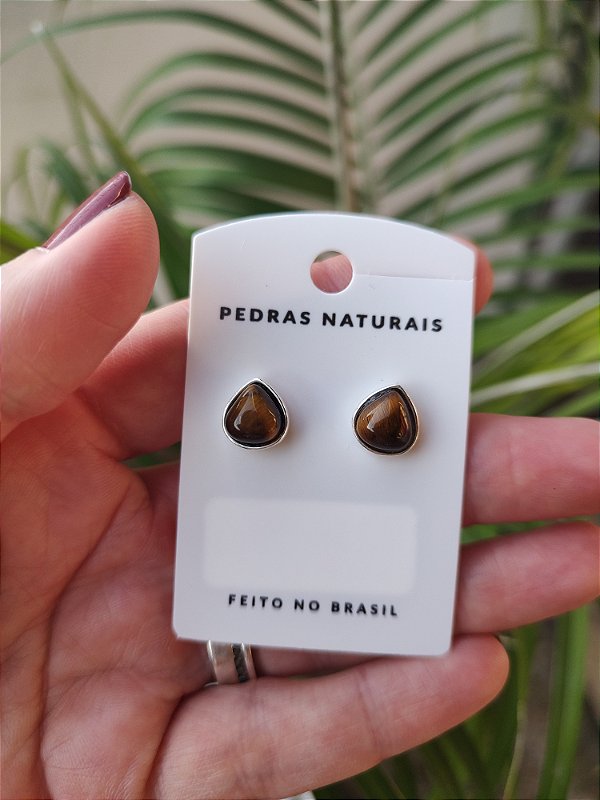 Brinco Gota Prata 925 Olho de Tigre - Força, coragem e determinação