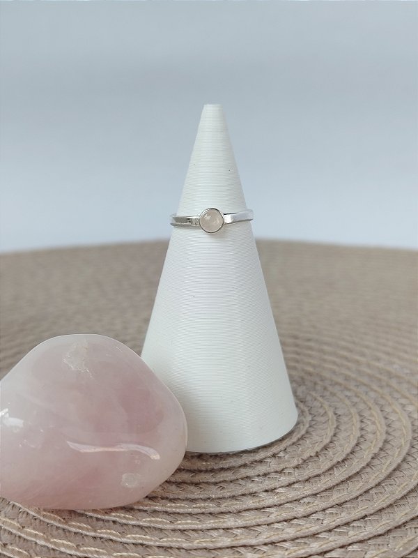 Anél Prata 925 Tam 16 Quartzo Rosa - Amor próprio, compaixão, sensibilidade