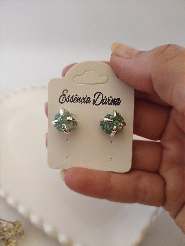 Brinco prateado Bruto Quartzo verde - Saúde, Equilíbrio físico e mental