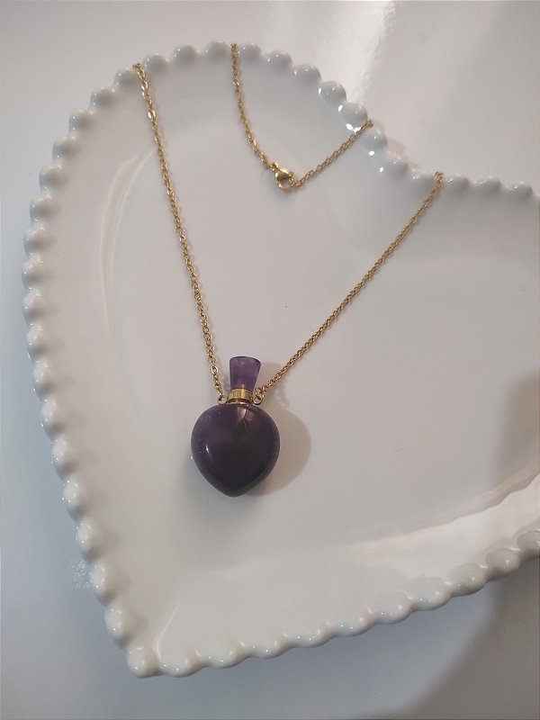 Colar Difusor Aço Dourado Ametista - Intuição e Transmutação