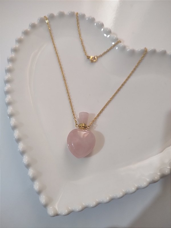 Colar Difusor Aço Dourado Quartzo Rosa - Amor Próprio e Amor Incondicional
