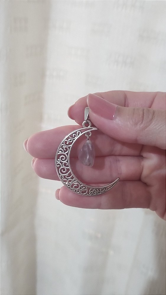 Pingente Lua Prateado Ametista - Transmutação e intuição