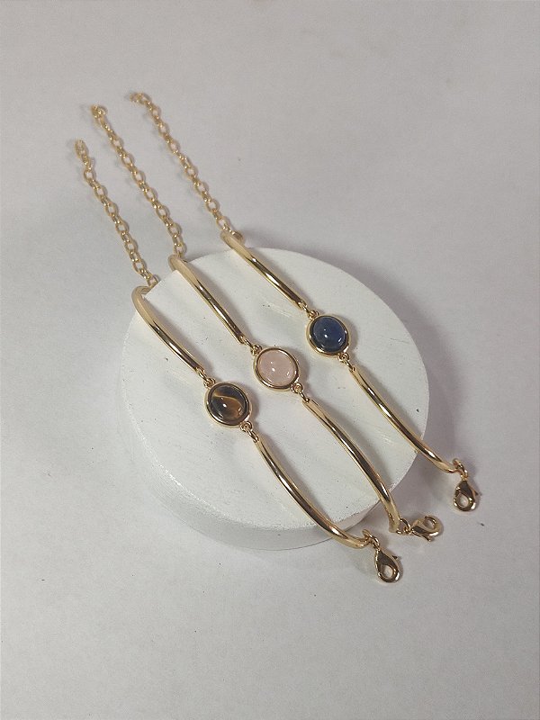 Pulseira Cristal Oval Banho Ouro 18