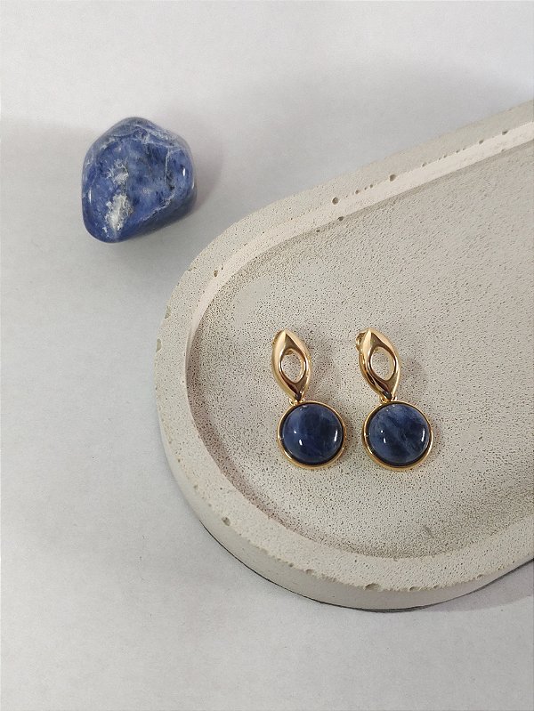 Brinco Circulo Banho Ouro 18 - Sodalita - Sabedoria