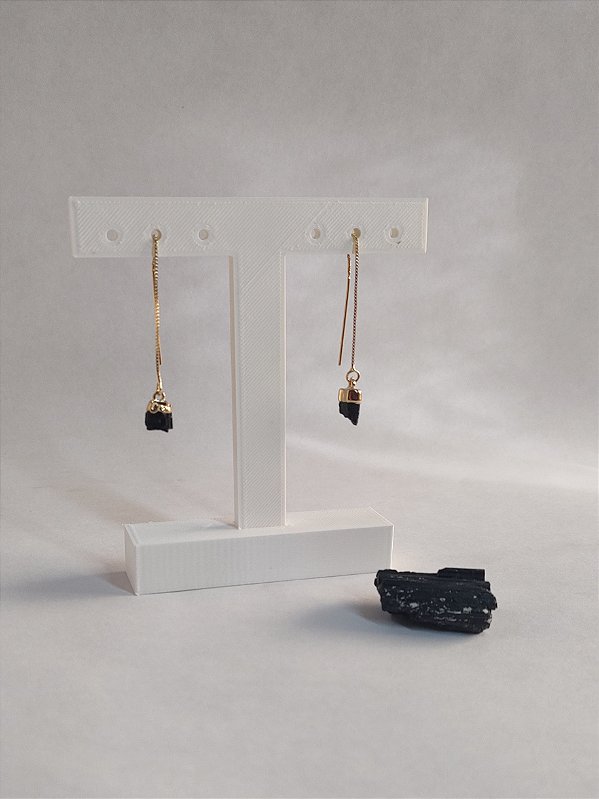 Brinco Passante Turmalina Negra Banho Ouro 18 - Proteção