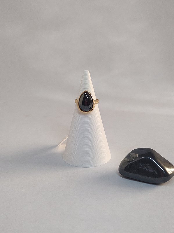 Anel Hematita Banho Ouro 18 - Proteção e Autoestima