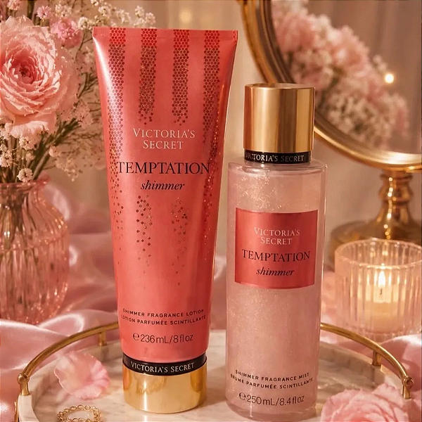 Kit Shimmer Body Splash 250ml + Creme Hidratante Temptation 236ml Victoria's Secret