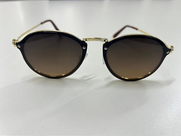Óculos Arredondado Retrô Metal Dourado com Lentes Degradê Marrom