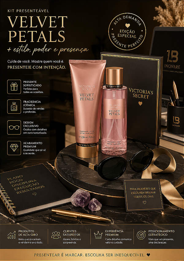 Kit Presente Dia dos Namorados Victorias Secret Velvet Petals Óculos CatEye Premium Feminino