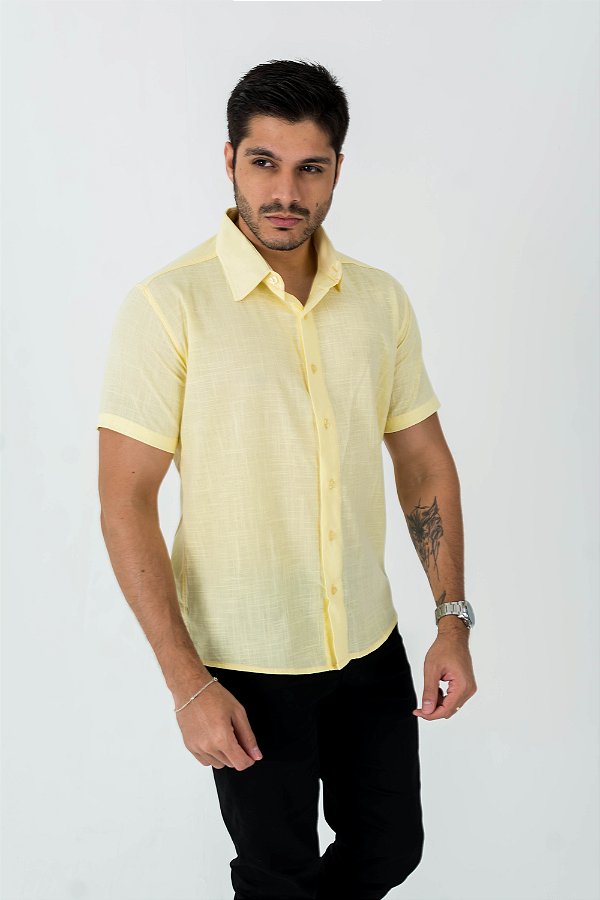Camisa Social Masculino Manga Curta Linho
