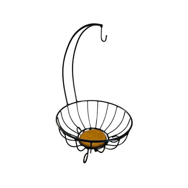 Fruteira de Ferro e Madeira com Gancho para Cacho Banana - Rústico e Artesanal