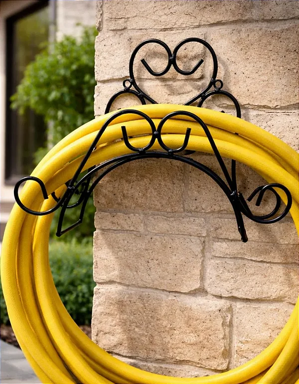 Suporte Mangueira Enrolador Porta Esquicho Jardim De Ferro Preto
