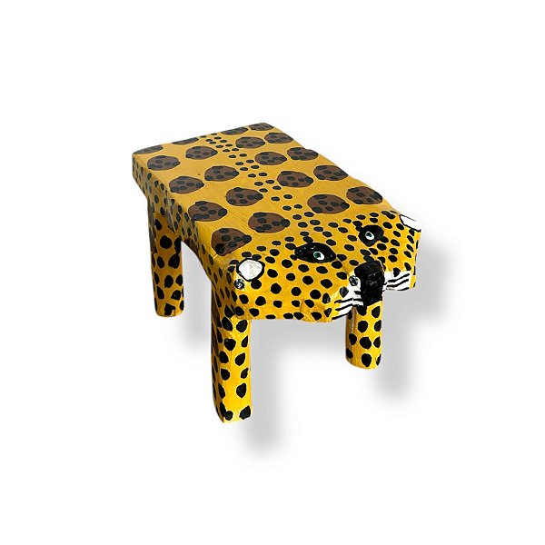 Banco Banquinho De Onça Artesanal Decorativo Em Madeira