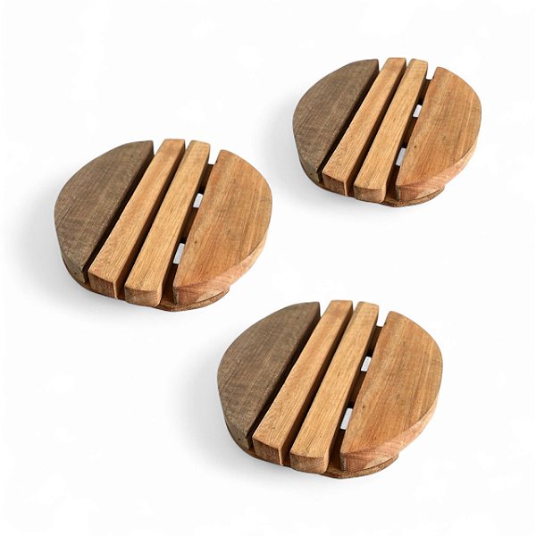 Kit 3 Descansos Artesanais Rústicos De Panela Em Madeira