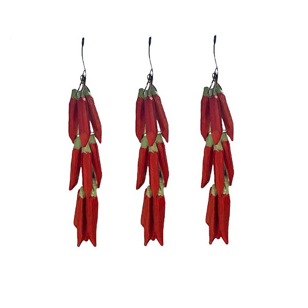 Kit 3 Pencas De Pimenta Em Madeira Artesanal Decoração