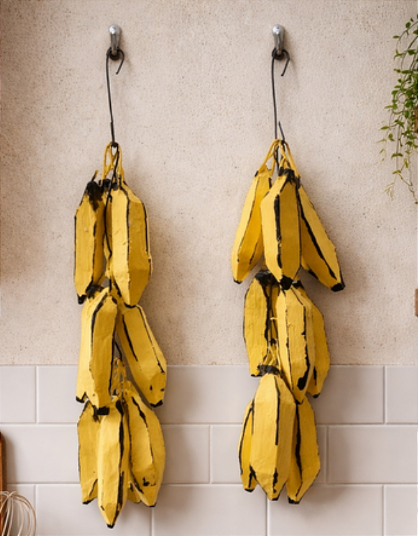 Kit Fieira 2 Pencas De Banana Artesanais Madeira Cacho