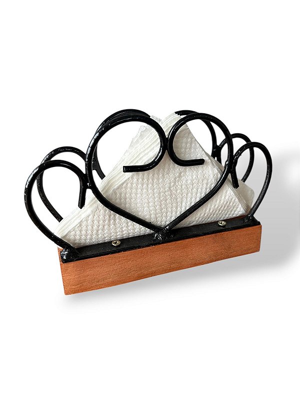 Porta Guardanapo Em Ferro E Madeira De Coração