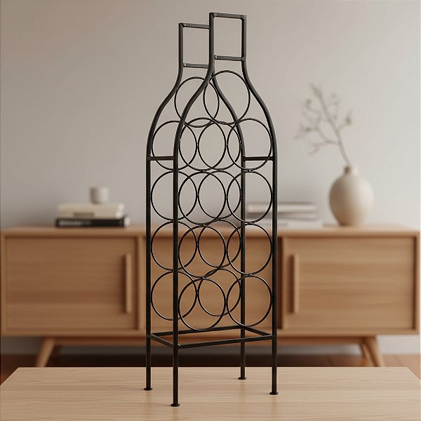Adega Preta Porta Vinho Suporte de Garrafa em Ferro - Artesanal para 9 garrafas e bebidas