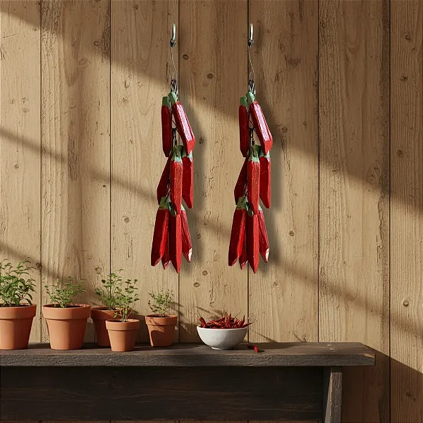 Kit 2 Pencas De Pimenta Em Madeira Artesanal Decoração