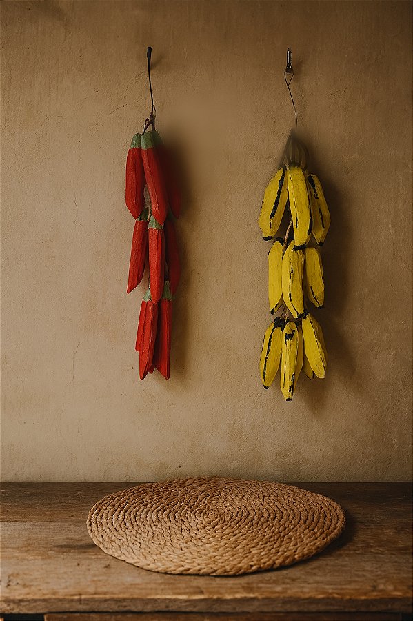 Kit Pencas Fieira Madeira Banana E Pimenta Cacho Decoração