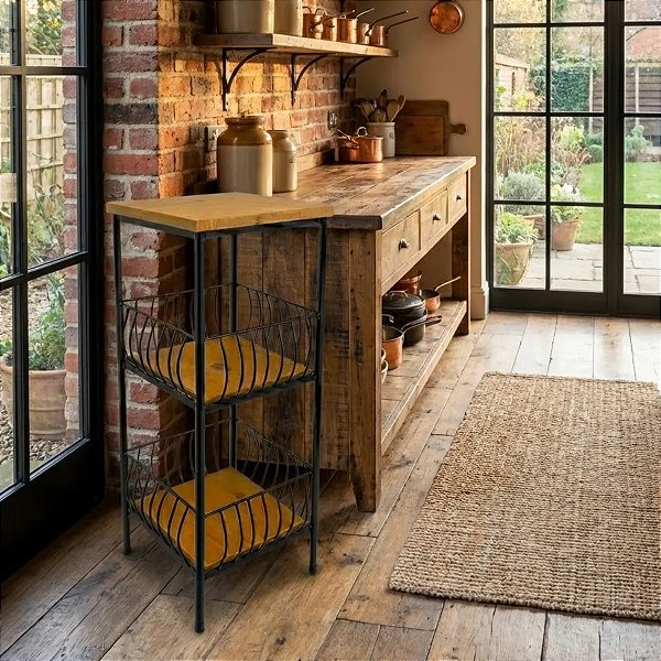 Armário Fruteira 2 Cestos Grande Madeira Ferro Chão Filtro