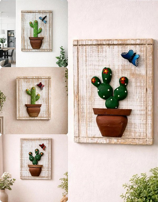 Quadro De Cacto Em Madeira Planta Artesanal Rústico Decorado Nordeste