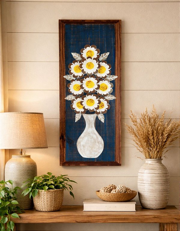 Quadro Decorativo de Flor em Madeira Artesanal Arte Mineira Rústica de Parede