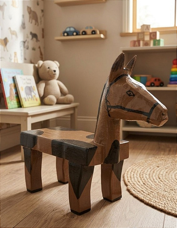 Banco De Cavalo Puff Animais Decorativo Assento Madeira Mesinha Infantil