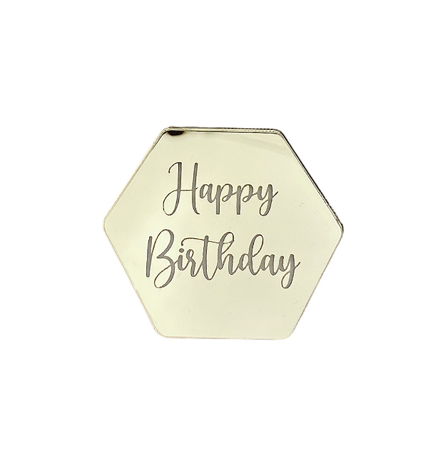 Mini medalhinha Happy Birthday Hexágono - 5cm