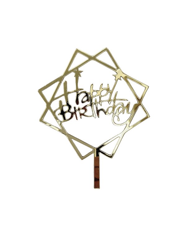 Topo de Bolo Acrílico - Aro Happy Birthday Hexágono
