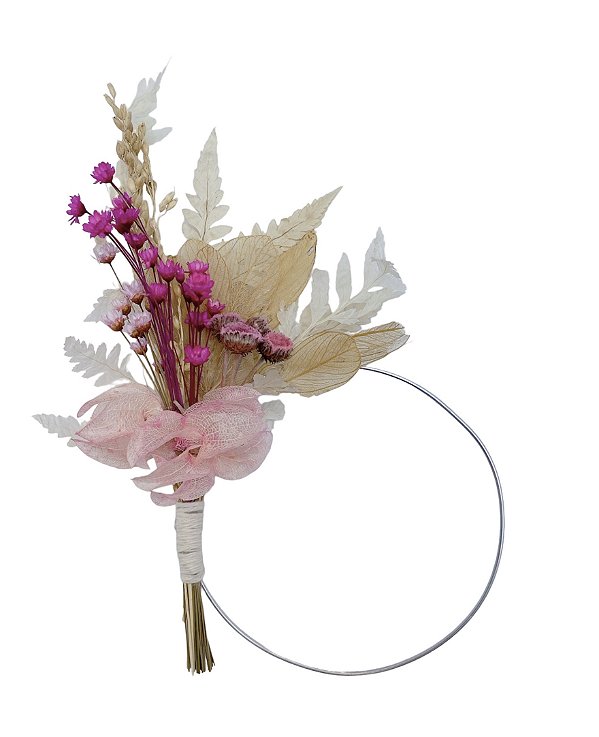 Flor desidratada Rosa - Com Aro Arame