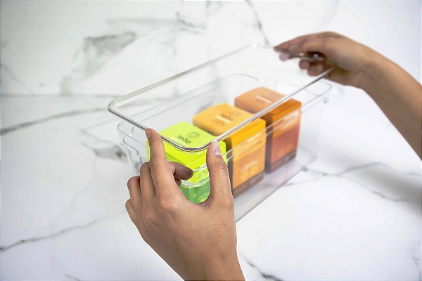 Organizador Clear com Tampa 30 X 15 X 13 CM Natural