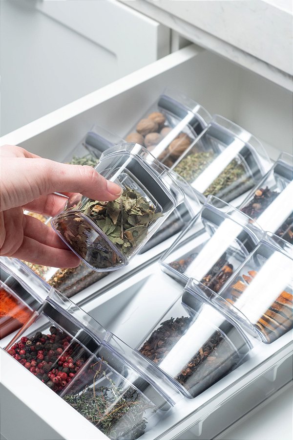 Organizador de Temperos Clear 9 Peças Branco