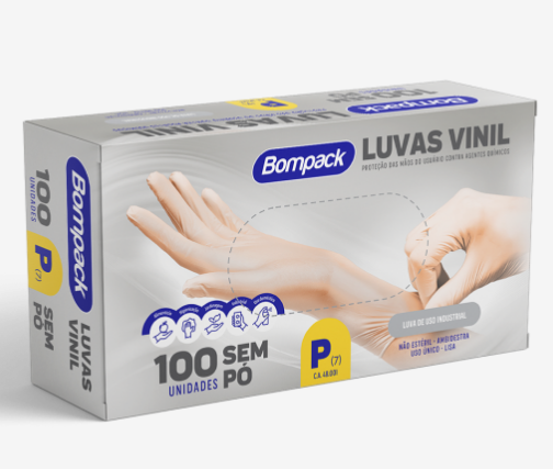 Luva de Vinil Bompack s/ Pó tam. P/M/G 100UN