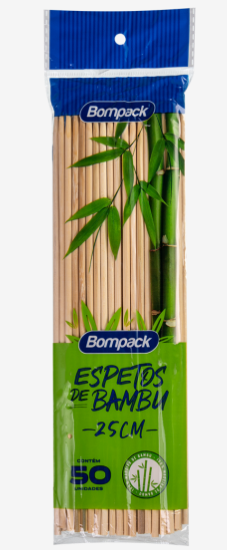 Espeto de Bambu Bompack 25cm 50UN