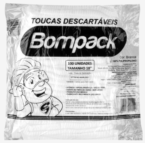 Touca TNT Bompack Branca Sanfonada 18" 45x50cm 100UN