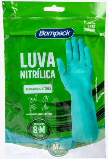 Luva Nitrílica Bompack Verde tam. M/G/GG